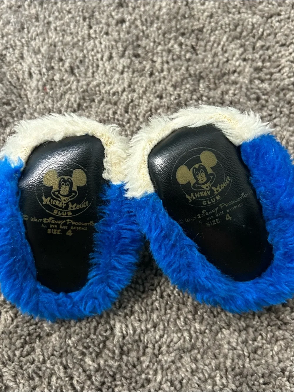 Vintage Disney Mickey Mouse Club Toddler Size 4 Faux Fur Slip-On Slippers